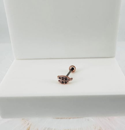 Rose Zirkon Taşlı Uç Kısmı : Pirinç Kıkırdak Bar Uzunluğu : 6 Mm / Bar Kalınlığı 0.8 Mm / Top Boyu 3