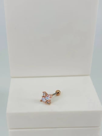 Rose Zirkon Taşlı Uç Kısmı : Pirinç Kıkırdak Bar Uzunluğu : 6 Mm / Bar Kalınlığı 0.8 Mm / Top Boyu 3