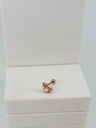 Rose Zirkon Taşlı Uç Kısmı : Pirinç Kıkırdak Bar Uzunluğu : 6 Mm / Bar Kalınlığı 0.8 Mm / Top Boyu 3