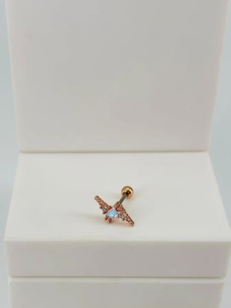 Rose Zirkon Taşlı Uç Kısmı : Pirinç Kıkırdak Bar Uzunluğu : 6 Mm / Bar Kalınlığı 0.8 Mm / Top Boyu 3