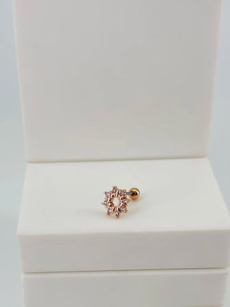 Rose Zirkon Taşlı Uç Kısmı : Pirinç Kıkırdak Bar Uzunluğu : 6 Mm / Bar Kalınlığı 0.8 Mm / Top Boyu 3