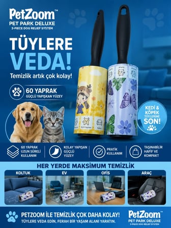 60 Yaprak Tüy Toplama Rulosu Kedi Köpek Tüy Toplayıcı Ev Koltuk Araç Ofis Temizlik Rulosu