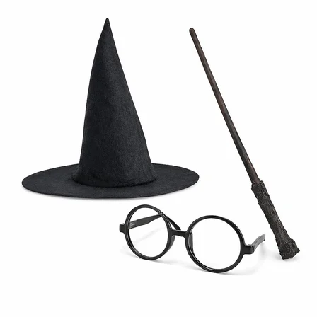 Harry Potter Tarzı Çocuk Seti (siyah Keçe Şapka, Asa, Gözlük)