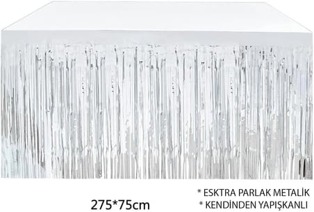 Gümüş Metalize Masa Eteği 275x75 Cm – Kendinden Yapışkanlı