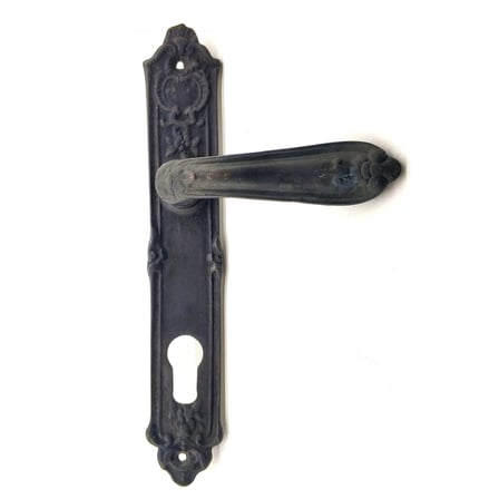 Antika Tarz Dekoratif Pirinç Çiçekli Oda Kapı Kolu - 240x40 Mm, Oksit