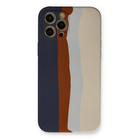 Apple İphone 12 Pro Max Kılıf Ebruli Lansman Silikon - Lacivert-krem