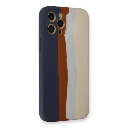 Apple İphone 12 Pro Max Kılıf Ebruli Lansman Silikon - Lacivert-krem