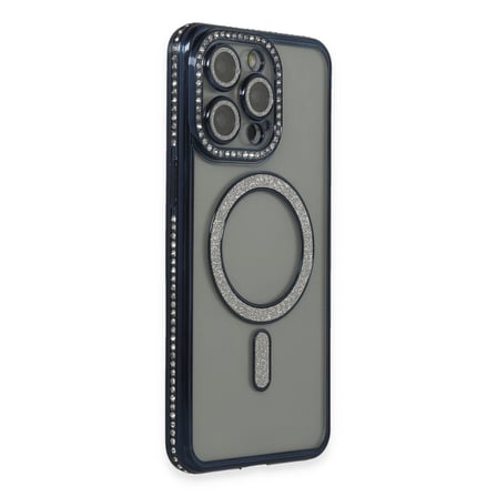 Apple İphone 15 Pro Max Kılıf Joke Simli Magneticsafe Kılıf - Lacivert