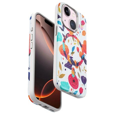 Onegif Apple Uyumlu İphone 15 Plus Flower Series Magsafe Kapak - Beyaz