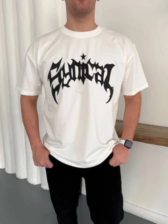 Erkek Kısa Kol Yazlık Tişört Bisiklet Yaka Baskılı Oversize T-shirt - Beyaz
