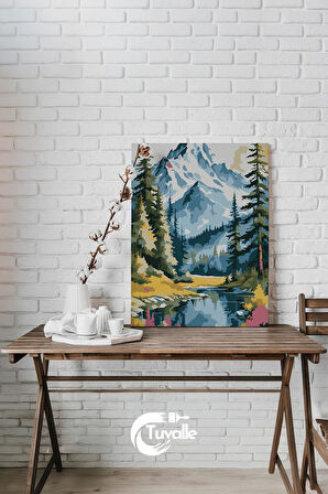Dağların Daveti Sayılarla Boyama Seti, Hobi Seti, 40X50 Tablo, Fırça Boya, Numaralı Tuval