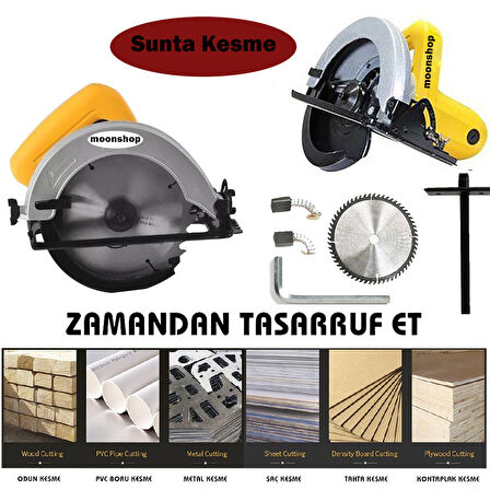 Moonshop Gerçek 1050 Watt Daire Testere Sunta Kesme Makinesi Açı Ayarlı + 1 Adet Testere Hediyeli