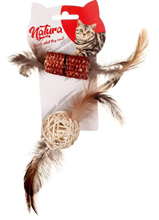 Natura Tüylü Diş Kaşıma ve Bambu Top Kedi Oyuncak