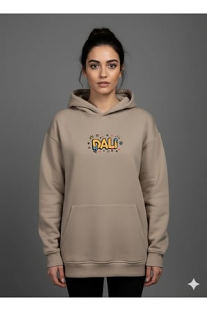 Lenithra Salvador Dali Sırt Baskılı Unisex Oversize Hoodie Bej / L