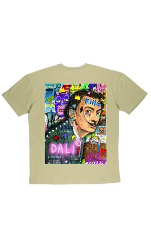 Lenithra Salvador Dali Sırt Baskılı Unisex Oversize T-shirt Bej / 2XL