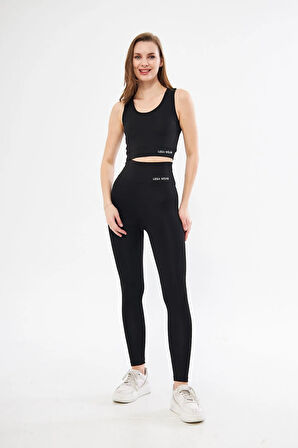 Lesa Wear Yüksek Bel Likralı Toparlayıcı Tayt Crop Takım