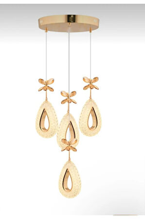 Damla Model 4'lü Gold 3 Renk Modu Ledli Kristal Taşlı Modern Salon Mutfak Oturma Odası Led Avize