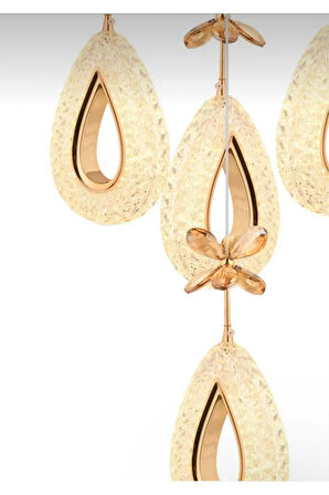 Damla Model 4'lü Gold 3 Renk Modu Ledli Kristal Taşlı Modern Salon Mutfak Oturma Odası Led Avize