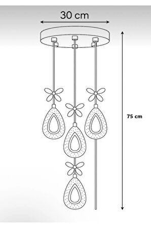 Damla Model 4'lü Krom 3 Renk Modu Ledli Kristal Taşlı Modern Salon Mutfak Oturma Odası Led Avize