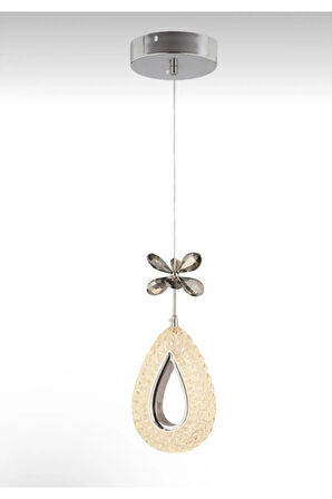 Damla Model Krom 3 Renk Modu Ledli Kristal Taşlı Modern Salon Mutfak Oturma Odası Led Avize