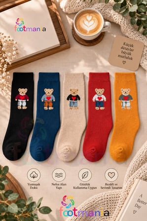 Kadın Kışlık 5 Çift Havlu Thermal Teddy Desenli Çorap