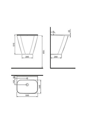 Dante Monoblok Lavabo 55 cm Batarya Delikli