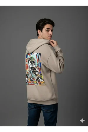 Lenithra Dare to Dream Sırt Baskılı Unisex Oversize Hoodie Bej / S
