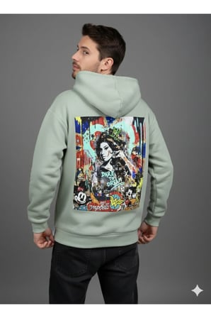 Lenithra Dare to Dream Sırt Baskılı Unisex Oversize Hoodie Gri / 2XL