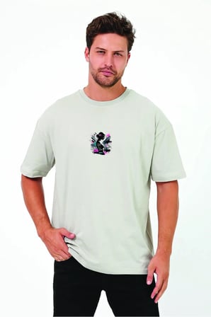 Lenithra Dare to Dream Sırt Baskılı Unisex Oversize T-shirt Gri / XL