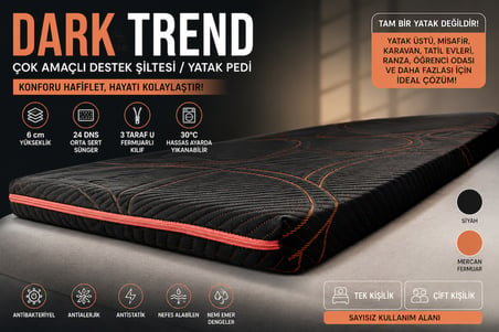 Zishhome DARK PLUS 6 cm Sünger Yatak Pedi Topper | Şilte, Yer ve Misafir Yatağı | 24 DNS Orta Sert Sünger | Fermuarlı Yıkanabilir Kılıflı