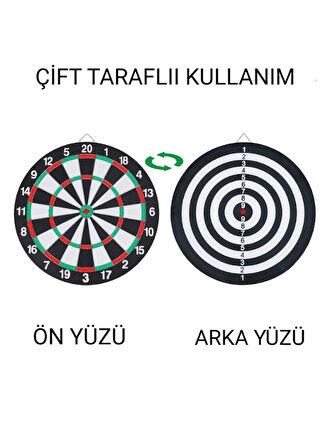 15 İnç Dart Tahtası  Büyük Boy Çift Taraflı Dart Oyun Seti 6 Oklu 
