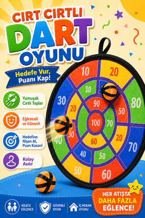 Cırt Cırtlı Top Dart Oyunu Seti Eğlenceli Hedef Tahtası 3 Toplu Dart Atış Oyunu Seti 36cm HED709