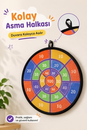 Cırt Cırtlı Top Dart Oyunu Seti Eğlenceli Hedef Tahtası 3 Toplu Dart Atış Oyunu Seti 36cm HED709