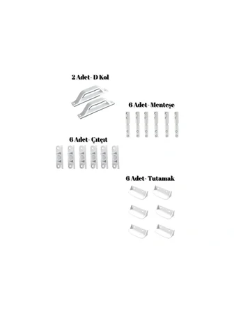 Sineklik Montaj Seti - Beyaz(6 Çıtçıt, 2 D Kol, 6 Menteşe, 6 Tutamak)