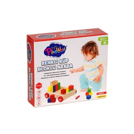 Ahşap Renkli Küp Bloklu Araba 312