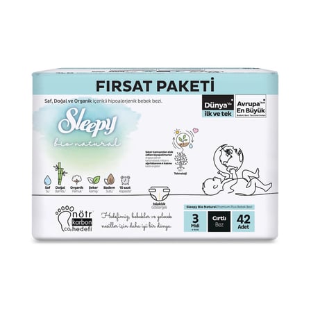 Bio Natural Bebek Bezi Fırsat Paketi 3 Beden 4-10 Kg 42 Adet