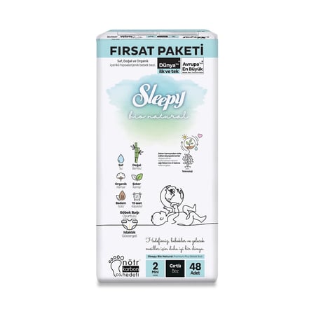 Bio Natural Bebek Bezi Fırsat Paketi 2 Beden 3-6 Kg 48 Adet