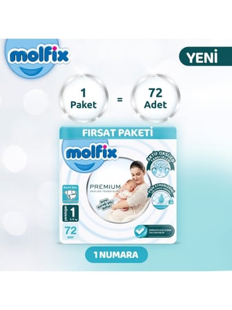 Premium Bebek Bezi Fırsat Paketi 1 Beden 2-5 Kg 72 Adet