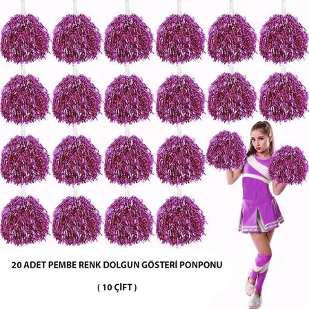 10 Çift ( 20 Adet ) Pembe Renk 23 Nisan 19 Mayıs 29 Ekim Okul Gösteri Ponponları