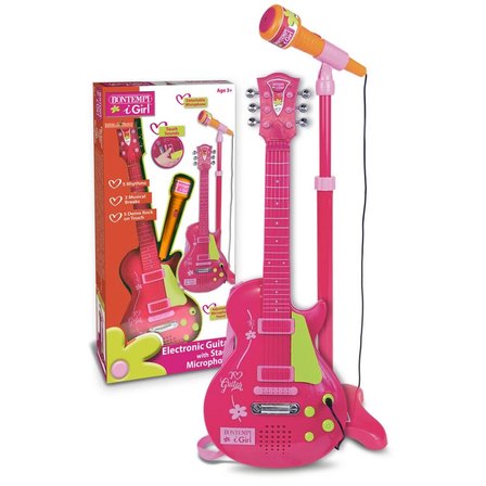 Elektronik Ayaklı Mikrofonlu Pembe Gitar