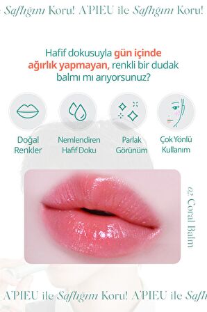 Yapışkanlık Hissi Bırakmayan Renkli Dudak Balmı A'PIEU Juicy Pang Care Lip Balm (02 Coral Balm)