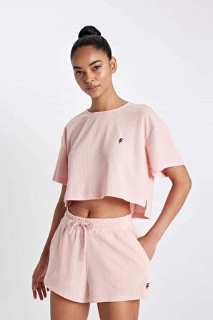 DeFactoFit Cropped Fit Bisiklet Yaka Sporcu Ribana Kısa Kollu Tişört A9916AX24SMPN243