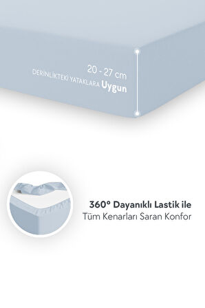 Calmera Home Çift Kişilik %100 Pamuk Penye Lastikli Çarşaf - Battal King Size - 180 x 200 cm Açık Mavi