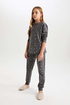 DeFacto Kız Çocuk Pijama Takımı Desenli Uzun Kollu Üst Beli Lastikli Uzun Alt D6654A824WNAR126
