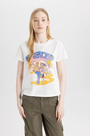 DeFacto Coool Rolling Stones Regular Fit Bisiklet Yaka Kısa Kollu Tişört C3806AX24SMWT32