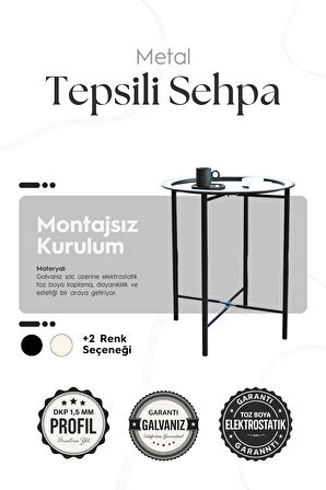 Katlanır Tepsili Sehpa Çıkarılabilir Tepsili Modern Koltuk Yanı Orta Sehpa 45 x 55 cm