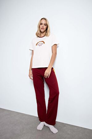 DeFacto Fall in Love Pijama Takım Bisiklet Yaka Baskılı Kısa Kollu Üst Beli Lastikli Alt D5663AX24AUBR248