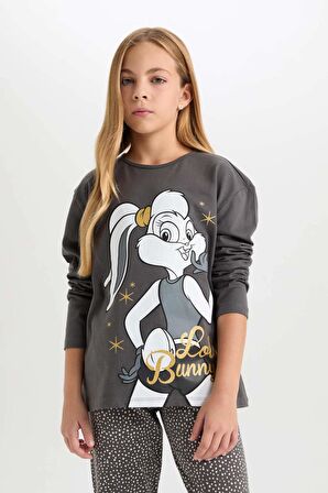DeFacto Kız Çocuk Pijama Takım Looney Tunes Uzun Kollu Üst Beli Lastikli Uzun Alt D6657A824WNAR126