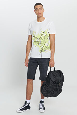 Standart Normal Kesim %100 Pamuk Baskılı Bisiklet Yaka Tişört