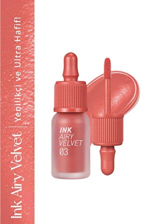 Uzun Süre Kalıcı ve Hafif Formüllü, Kadife Bitişli Tint Peripera Ink Airy Velvet (3 Cartoon Coral)